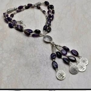 New purple & silver beaded necklace 18"